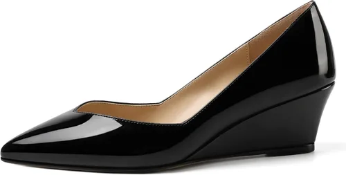 Vista 2 de NUMALEO Zapatos de tacón bajo de cuña sólida para mujer, con puntera puntiaguda, de 2 pulgadas