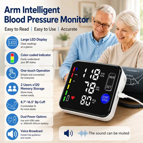 Vista 2 de GUAEVER Monitor de Presión Arterial Recargable Monitores de Presión Arterial para Brazo Superior para Uso Doméstico Pantalla Grande Máquina Bp