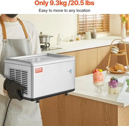 Vista 5 de VEVOR Máquina de helado frito, 12.6" x 8.5", 120 W, máquina para hacer rollos de helado salteado con compresor y 2 raspadores, para hacer rollos