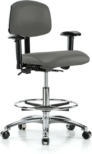 Vista 93 de PERCH - Silla giratoria con ruedas para alfombra o linóleo, cromado, Textil, Tela negra