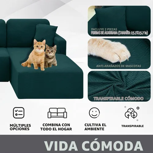 Vista 5 de XINEAGE Fundas para Sofá Seccional de Alta Elasticidad, 2 Piezas, Forma de L, Funda de Sofá con 2 Fundas de Almohada, Fundas Deslizantes para Sofá