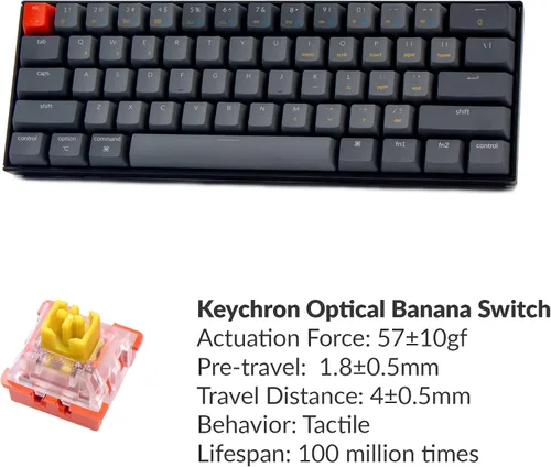 Vista 6 de Keychron K12 - Teclado mecánico inalámbrico Bluetooth intercambiable en caliente con interruptor de plátano óptico 61 teclas compacto