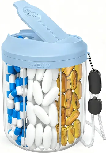 Vista 16 de Hionxmga Dispensador de pastillas con 7 compartimentos grandes, organizador de botellas de píldoras de 4.4 pulgadas de alto x 3.6 pulgadas