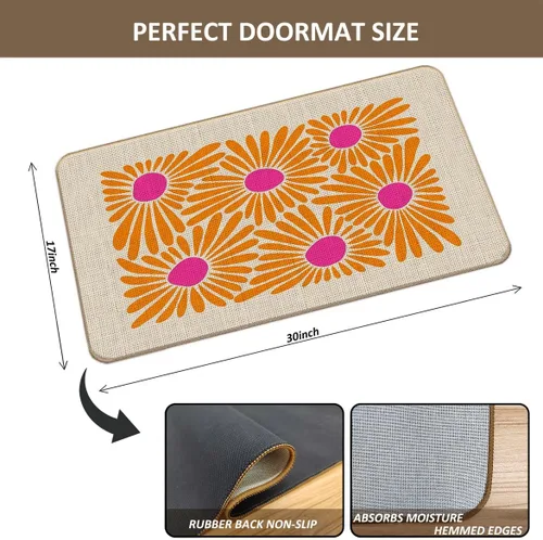 Vista 3 de Tapete floral para puerta, diseño de margaritas y margaritas, para interiores y exteriores, decoración de flores de margaritas, 17 x 30 pulgadas