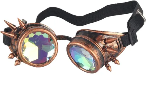 Vista 19 de FUT Gafas Steampunk con pinchos arcoíris ABS, lentes de caleidoscopio rave, soldadura cibernética, gótico, cosplay, vintage