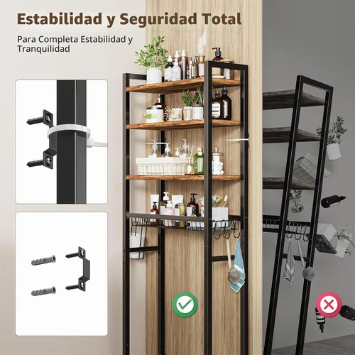 Vista 5 de Simple Trending Estante de almacenamiento de 4 niveles sobre el inodoro
