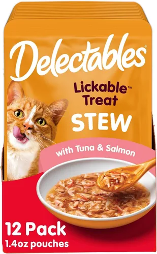Vista 16 de Hartz Delectables Golosinas húmedas para lamer de estofado para gatos adultos y mayores, pollo y atún, 1.4 onzas (paquete de 12)