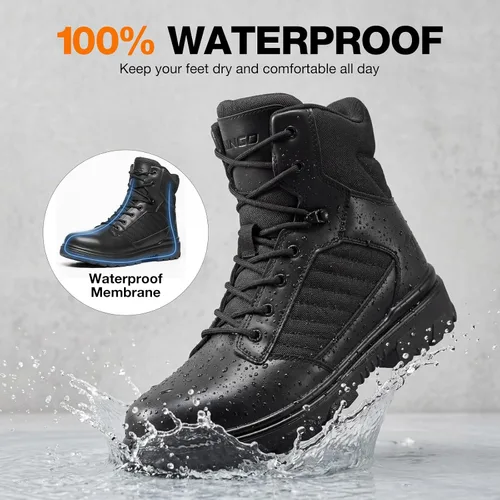 Vista 4 de NINGO Botas con punta de acero para hombre, botas de trabajo militar Negro