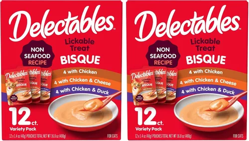 Vista 3 de Delectables Bisque - Golosinas húmedas para gatos, sin mariscos, paquete variado, 12 unidades (paquete de 1)