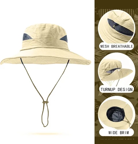 Vista 5 de Sombrero de sol para hombres y mujeres, protección UPF 50+ de ala ancha, sombrero Boonie para hombres y mujeres (20.8 pies a 23.2 pies)