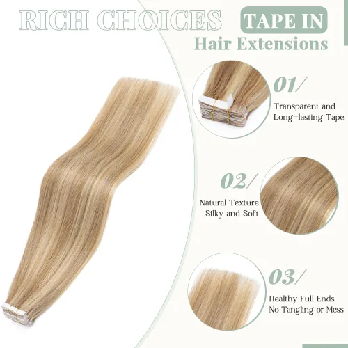 Vista 2 de Extensiones de cabello humano con cinta adhesiva invisible, sin costuras, doble cara, extensiones de cabello humano recto natural de Remy