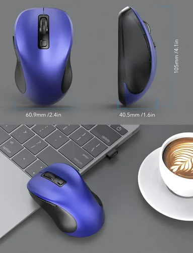 Vista 7 de Trueque Mouse inalámbrico, mouse ergonómico de 2.4 GHz para computadora con receptor USB y 3 niveles ajustables, mouse inalámbrico de 6 botones
