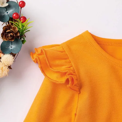 Vista 5 de Xfglck Conjunto de ropa de Acción de Gracias para niños y niñas pequeñas, blusa de pavo con volantes y falda con tirantes