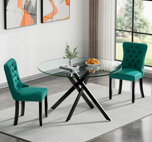 Vista 10 de Juego de mesa de comedor SSLine moderno de 3 piezas con mesa redonda de vidrio para 2, lujosa mesa de comedor circular de 36" con tapa de vidrio