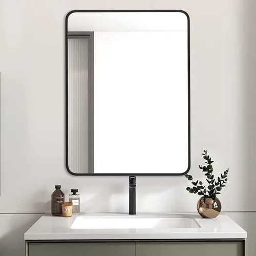 Vista 15 de LEDLUX Espejo de baño negro de 24 x 32 pulgadas, espejo sin cobre, marco de metal, espejo rectangular montado en la pared, espejo moderno