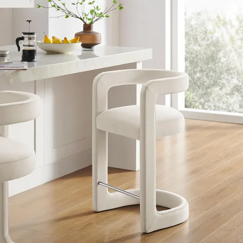 Vista 2 de Modway Winslow Performance - Taburete de terciopelo con reposapiés de acero inoxidable en alabastro