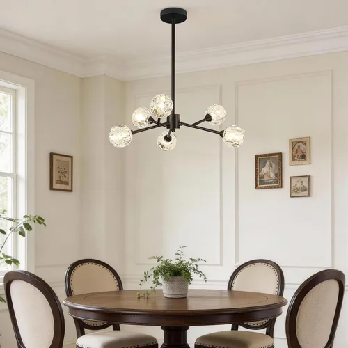 Vista 8 de Weesalife Sputnik - Candelabros para comedor, 6 luces de 25 pulgadas de diámetro Black Sputnik Chandeliers Adjustable Height Modern Crystal