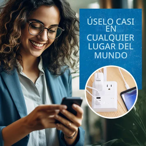 Vista 5 de OREI World Travel - Adaptador de enchufe de viaje M8 Max, 3 USB + Pd 18 W USB-C de entrada - 2 tomas de EE. UU. - Accesorios para Europa, Asia