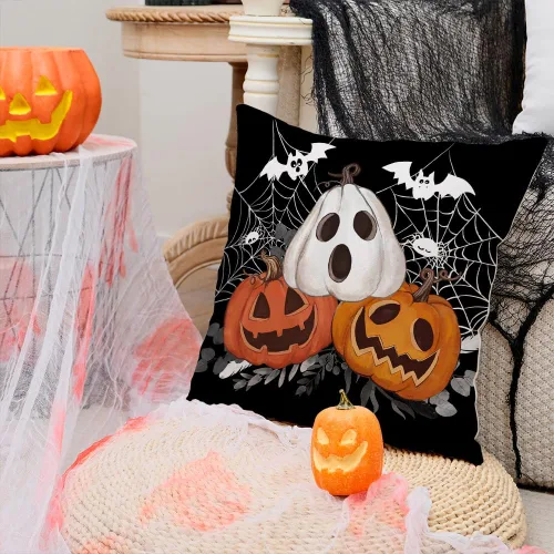 Vista 3 de AACORS AA601-16 - Funda de almohada de Halloween de 16 x 16 pulgadas, decoración de tela de murciélago de Jack-o'-Lantern, fundas de almohada