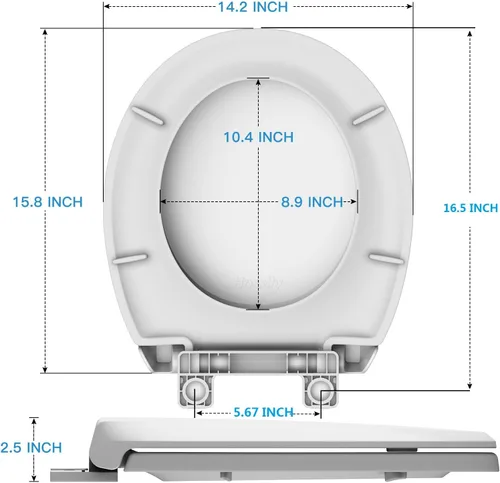 Vista 5 de Asiento de inodoro redondo con cierre suave y lento, asiento de inodoro redondo duradero, nunca se afloja, fácil de limpiar e instalar, asiento