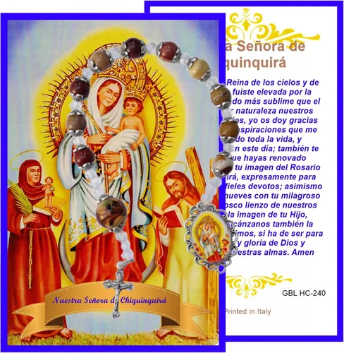 Vista 2 de Gifts by Lulee, LLC Nuestra Senora de Chiquinquira Patrona de Zulia Colombia y Caraz Peru Coronilla o Rosario de Bolsillo Cuarzo Marrón Incluye