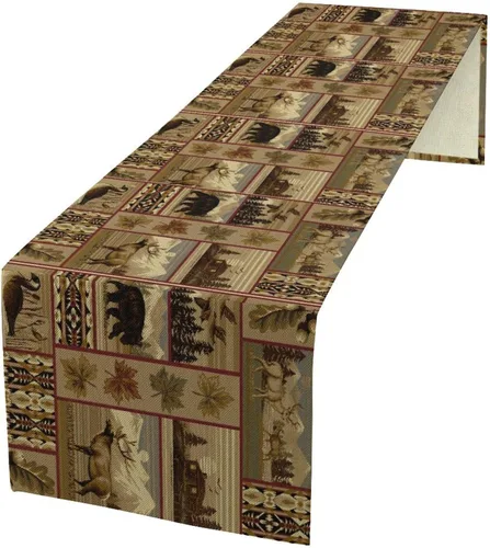 Vista 11 de Camino de mesa de estilo rústico retro, decoración de mesa de cocina, sala de estar, comedor, para el hogar, con diseño de osos, alces, ciervos