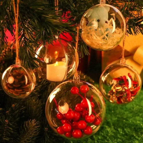 Vista 6 de Paquete de 12 bolas decorativas rellenables de plástico transparente de 3.15"/80mm para Navidad, festividades, boda, fiesta, decoración del hogar