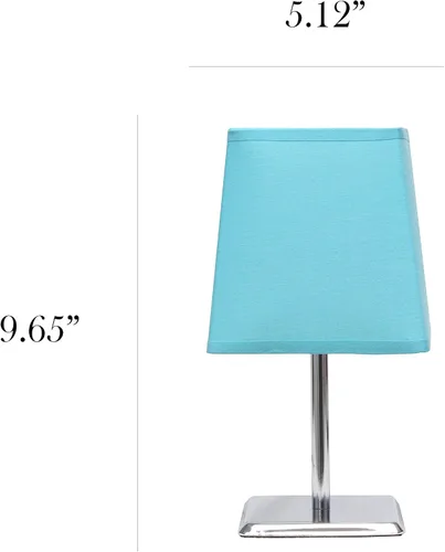 Vista 3 de Simple Designs LT2062-BLU - Mini lámpara de mesa cuadrada cromada Empire con pantalla de tela, azul