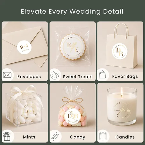 Vista 5 de Custom Wedding Envelope Stickers Invitation Stickers Gold Wedding Seals Personalized, Monogram, Transparent, Waterproof, Vinyl, Customized, for