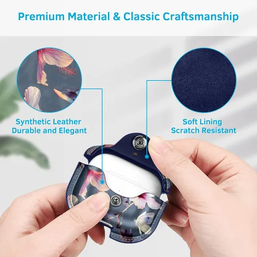 Vista 3 de Fintie Funda protectora para AirPods 3 (2021), piel sintética de alta calidad, ajuste delgado, cierre de metal, funda portátil con llavero