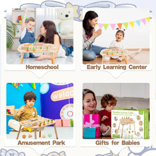 Vista 8 de Mesa de actividades de madera Centro de actividades para bebés Montessori