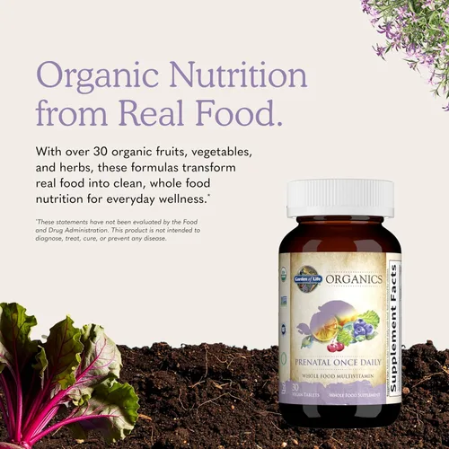 Vista 6 de Garden of Life Organics Vitamina prenatal: Ácido fólico para energía y desarrollo fetal saludable, hierro sin estreñimiento, vitamina C, B6, B12, D3
