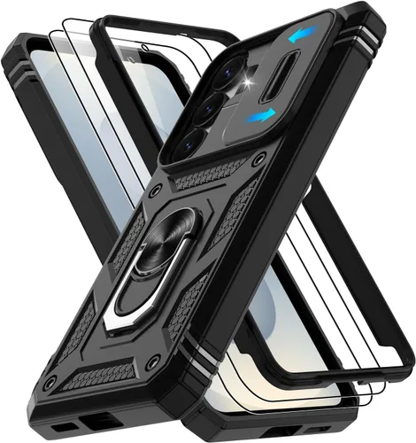 Vista 9 de Gritup Funda para Google Pixel 6 con cubierta deslizante para cámara y protector de pantalla (2 unidades), soporte de anillo giratorio 360°, funda