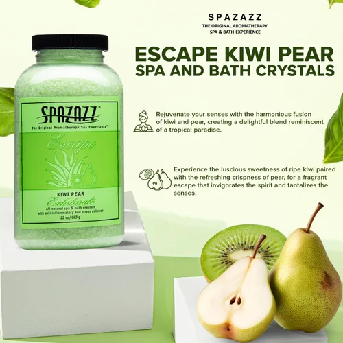 Vista 3 de Spazzaz - Cristales de aromaterapia para bañera de hidromasaje y spa. Cristales de pera kiwi de 22 onzas y sales de baño, sin aceite y seguro