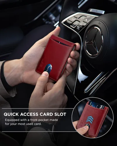 Vista 3 de SERMAN BRANDS - Billetera sencilla de cuero genuino con bloqueo RFID para hombre, billetera delgada con bolsillo frontal y clip para dinero