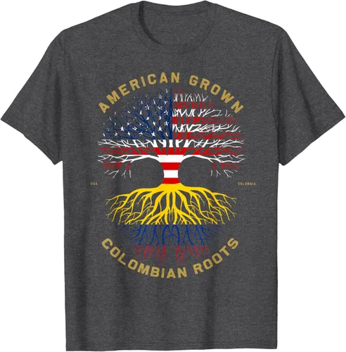 Vista 26 de Camiseta de regalo con la bandera de Estados Unidos con árbol de raíces colombianas