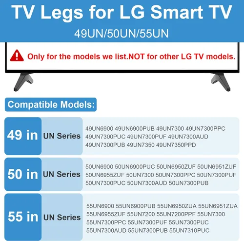Vista 3 de Patas de TV para soporte de TV LG, para 49UN 50UN 55UN 55UN LG TV Legs 55UN6900 55UN7200 55UN7300 55UN7300PUB 55UN6950ZUA 55UN6955ZUF 50UN6900