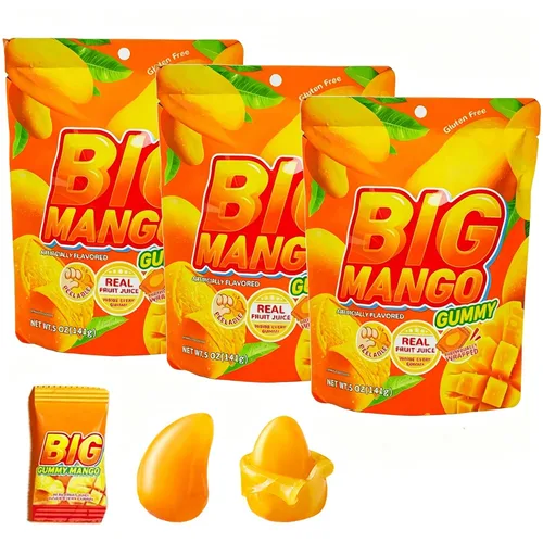 Vista 17 de MetaVita - Dulce de mango grande gomoso – Gomitas de mango pelables envueltas individualmente con puré real puro – Gomoso, sin gluten – Total 282g