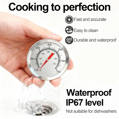 Vista 3 de CloudHand Reemplazo mejorado de 2 pulgadas para parrilla de huevos, termómetro de barbacoa de 100 a 700 °F, ahumador de parrilla de carbón con dial