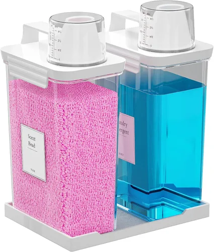 Vista 7 de Dispensador de Detergente para Ropa de 61 OZ, Paquete de 2 Dispensadores de Detergente Líquido, Dispensadores de Detergente de Plástico para Polvo