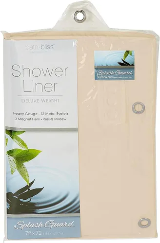 Vista 2 de Bath Bliss Forro de cortina de ducha de PVC pesado con ventosa protectora contra salpicaduras 4G 70 x 72 pulgadas Ojales de cobre resistentes