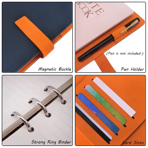Vista 3 de HXRTANGS A5 Refillable Notebook, Ring Binder Journal Personal Organizer with Lined Paper + Planner Stickers + Subject Dividers + Index Tabs +