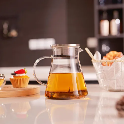 Vista 8 de CNGLASS Tetera de vidrio de 30.5 oz/900 ml segura para estufa, tetera de un toque transparente, tetera para té floreciente y de hojas sueltas