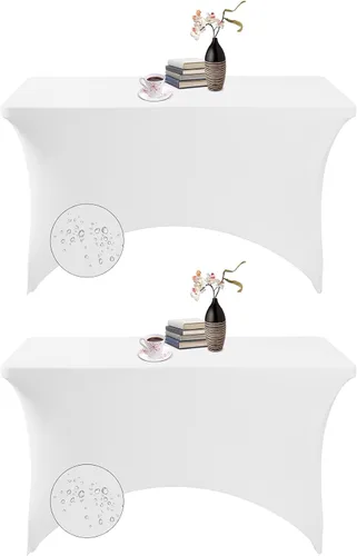 Vista 185 de Paquete de 2 fundas de mesa de elastano impermeables para mesas rectangulares, 6 pies, negras, elásticas, resistentes a manchas, para todas