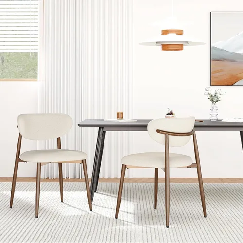 Vista 3 de MALOL Juego de 2 sillas de comedor tapizadas con respaldo curvo, color Beige