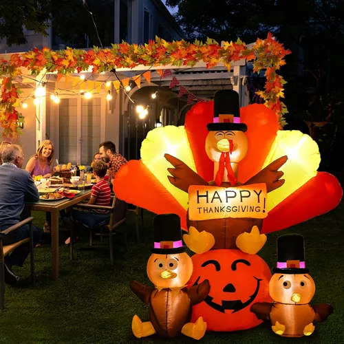 Vista 2 de Double Couple Decoraciones inflables de pavo de Acción de Gracias de 6 pies para exteriores con luz LED incorporada, decoración de fiesta festiva