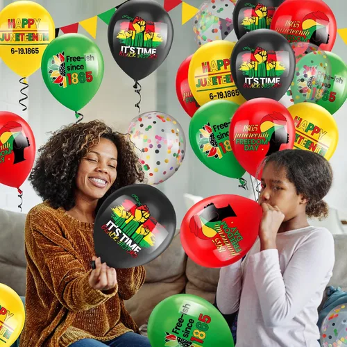 Vista 4 de 50 globos de látex para decoración de fiesta patriótica negra del Día de la Libertad, globos de látex para el Día de la Independencia Afro Americana