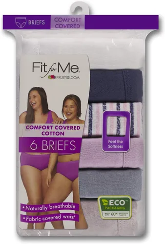 Vista 4 de Fit for Me Womens Plus Comfort Covered Cotton Assorted Brief Underwear, 6 Pack