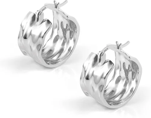 Vista 10 de Silver Earrings Hammered Small Chunky Hoop Earrings for Women A-oro de 14 quilates