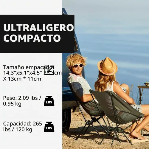 Vista 4 de CAMEL CROWN Silla de camping resistente para mochileros, silla plegable ultraligera con bolsa de transporte, portátil compacta para exteriores
